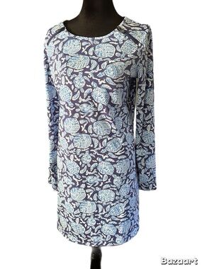 Banana Boat Blue Turtle Printed SPF 50 Long Sleeve Shift Dress size L